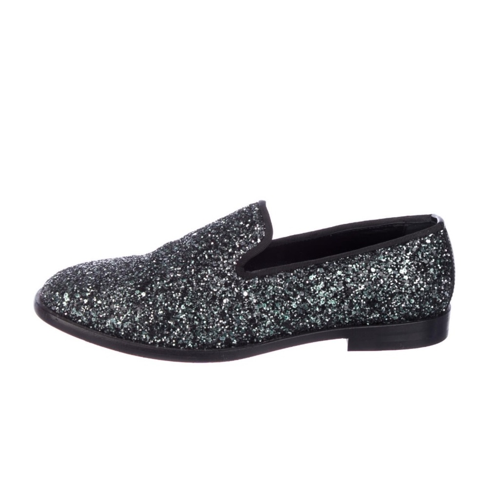 💎JIMMY CHOO Metallic Loafers.  Size US 7/IT 37.5. Black&Metallic - Picture 2 of 12